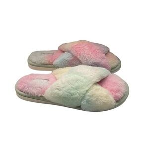 ASVERD woman’s Tie-Dye fuzzy house slipper slides size small 5-6